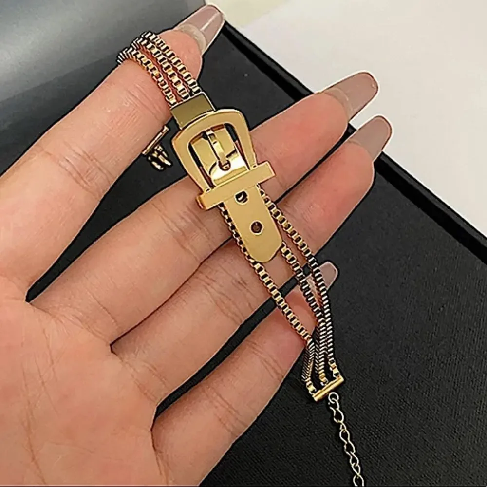 Gold Belt Buckle Chain Bracelet